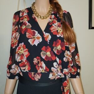 Madewell Black and Red Floral Blouse